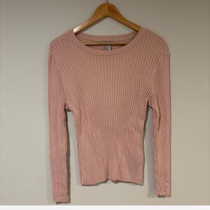H&M Blush Pink Ribbed Knit Long Sleeve Blouse - Large